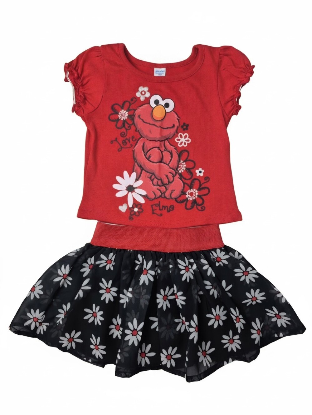 Sesame Street Elmo Daisy Skort Set Toddler Girls 3T Red Black Floral 2 Piece